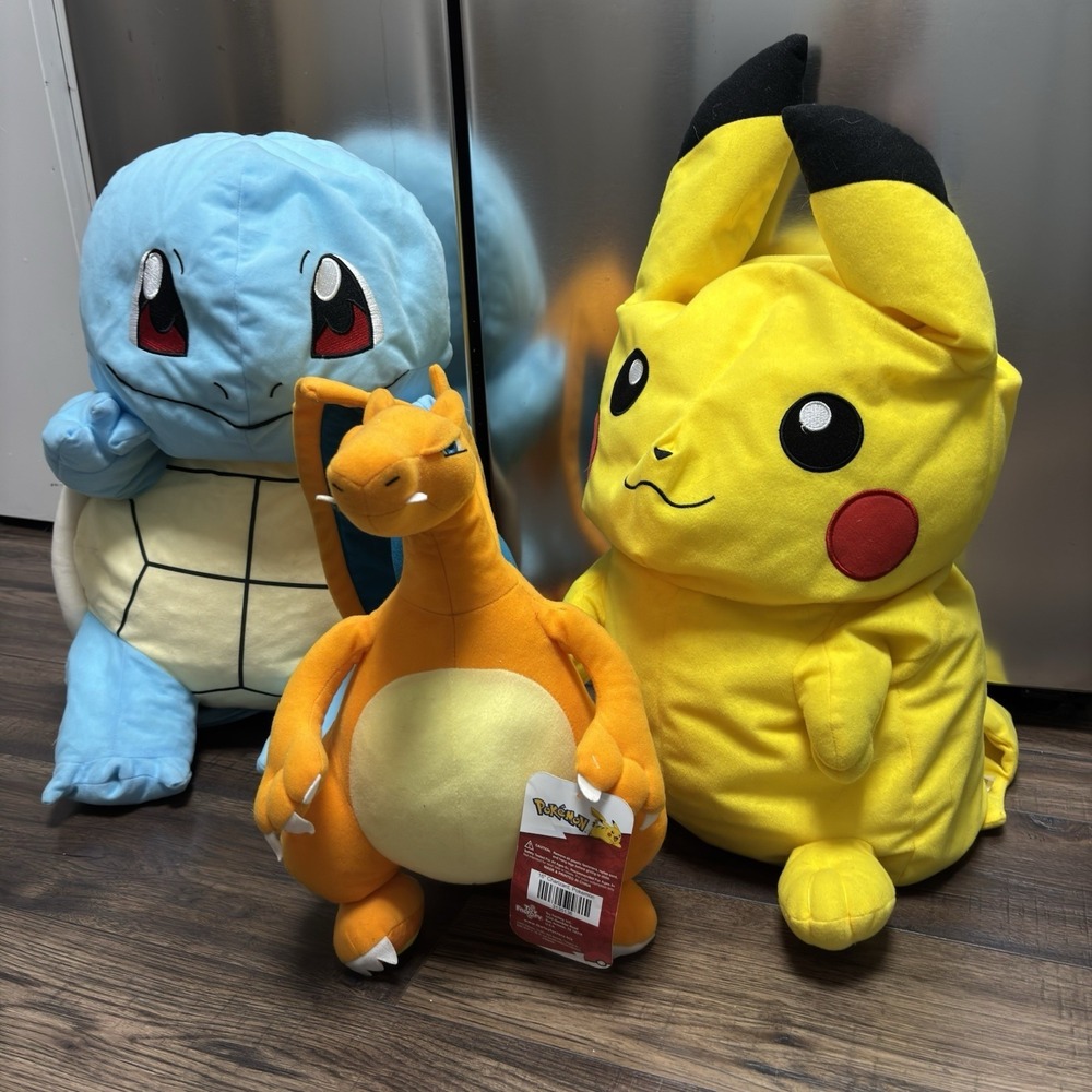 Pokemon Lot Of 3 Pikachu Charizard Squirtle Plush Toys Bundle